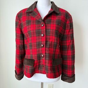 Vintage Liz Claiborne Y2K Wool Blend Plaid Cropped Blazer—SZ. 12
